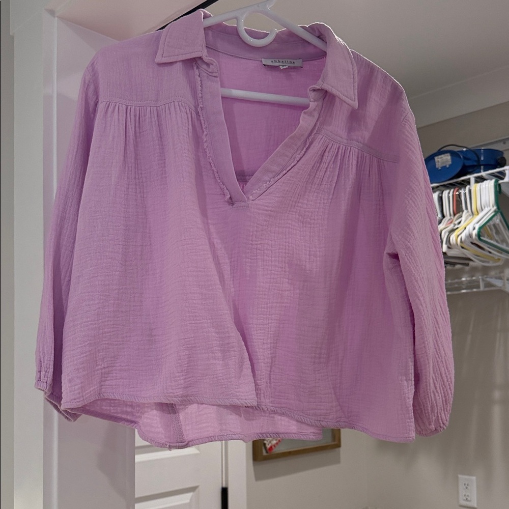 Abbeline Lavender Gauze V-Neck Blouse